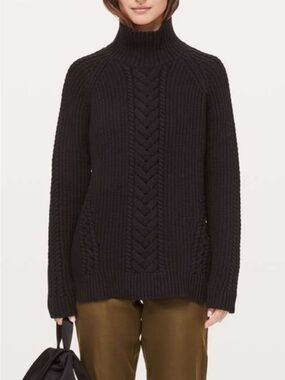 Lululemon Bring The Cozy Cable Knit Turtleneck Sweater Black 10